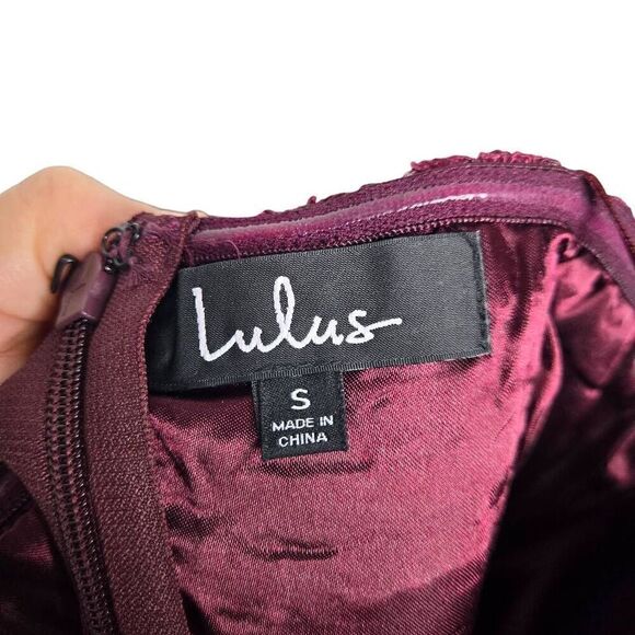 Lulu's Embroidered Bustier Pleated Skirt Burgundy Red Strapless Maxi Dress Small - Picture 6 of 7